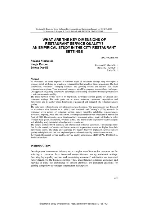 what are the key dimensions of restaurant service quality